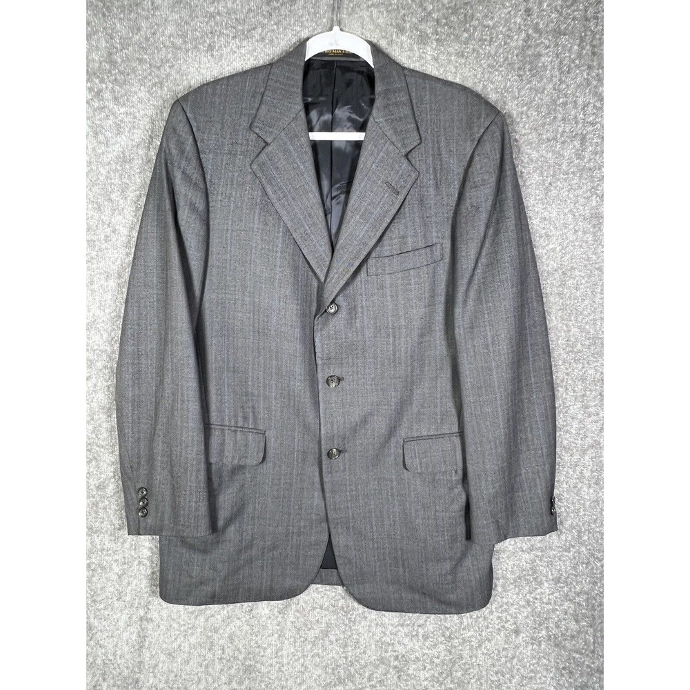 H Freeman & Son Wool Three Button Blazer Mens Size 44L‎ Gray USA Made Pockets